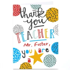 Personalised Bev Hopwood Thank You Teacher Card - You Are A Star
