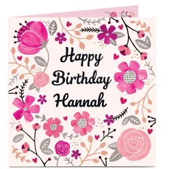 Personalised Birthday Card - Pretty Pink Flowers