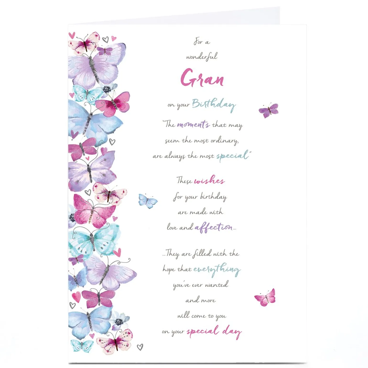 Personalised Birthday Card - Butterfly Column, Wonderful Gran
