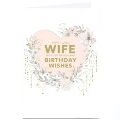 Personalised Birthday Card - Art Deco Floral Edge Heart, Wife