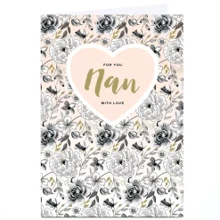 Personalised Birthday Card - Black and White Classic Flowers, Nan