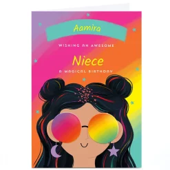 Personalised Birthday Card - Magical birthday Rainbow Sunglasses Niece
