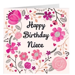 Personalised Birthday Card - Pretty Pink Flowers, Niece