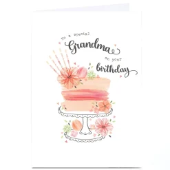 Personalised Birthday Card - Peach Tiered Cake, Grandma