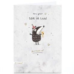 Personalised Birthday Card - Badger and Beer Bottoms Up, Son-in-Law