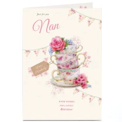 Personalised Birthday Card - Nan Floral Teacups