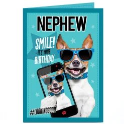Personalised Birthday Card - Nephew Dog In Sunglasses Selfie