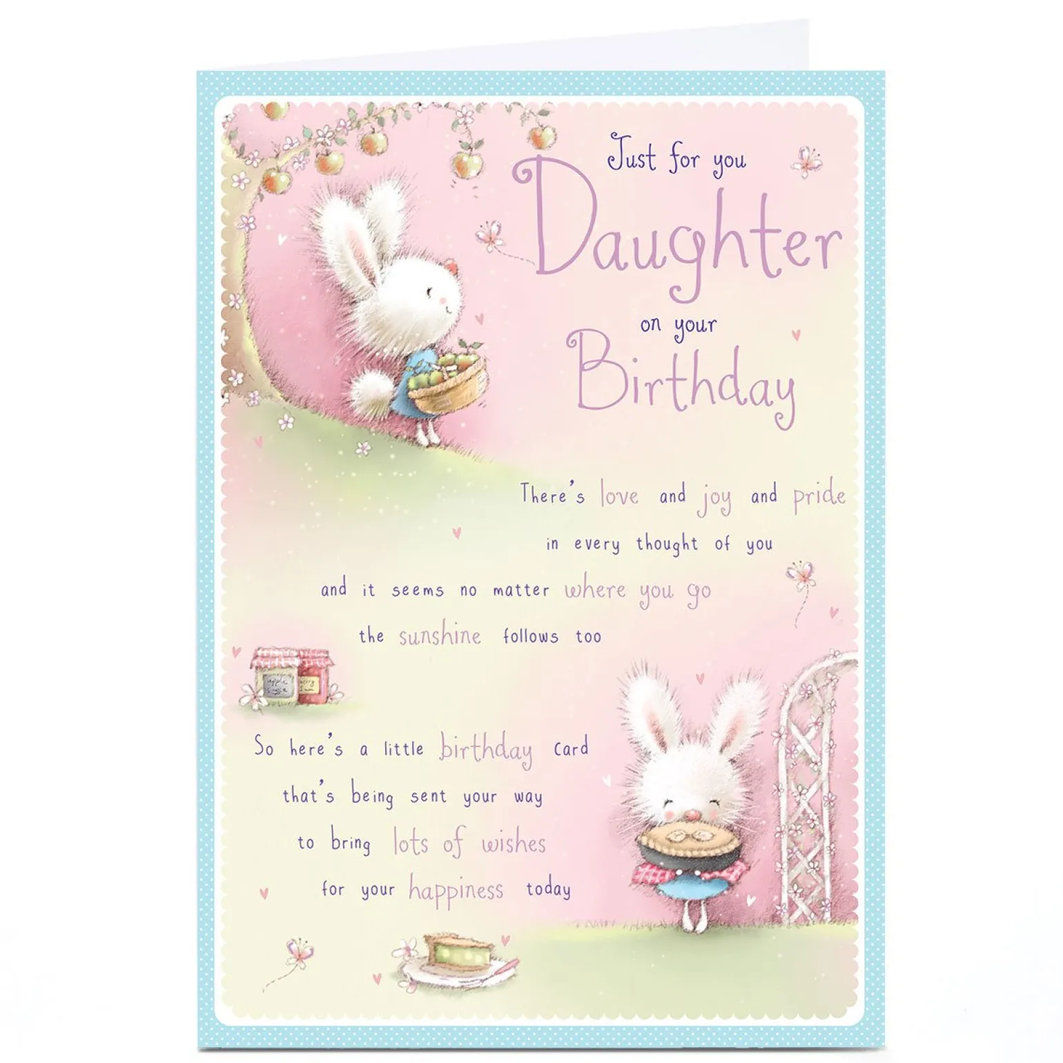 Personalised Birthday Card - Fluffy Bunny Baking Pie, Daughter
