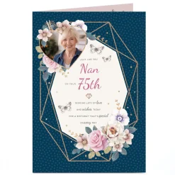 Personalised Birthday Card Photo Card - Nan On Your 75th, Editable Age