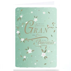 Personalised Birthday Card - Pastel Green Flower Blossom, Gran