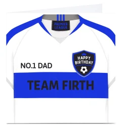 Personalised Birthday Card - Dad Blue & White Football Shirt