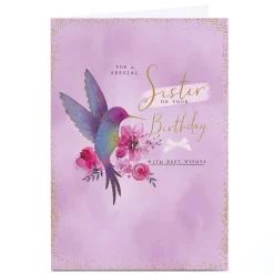 Personalised Birthday Card - Lilac Hummingbird, Sister