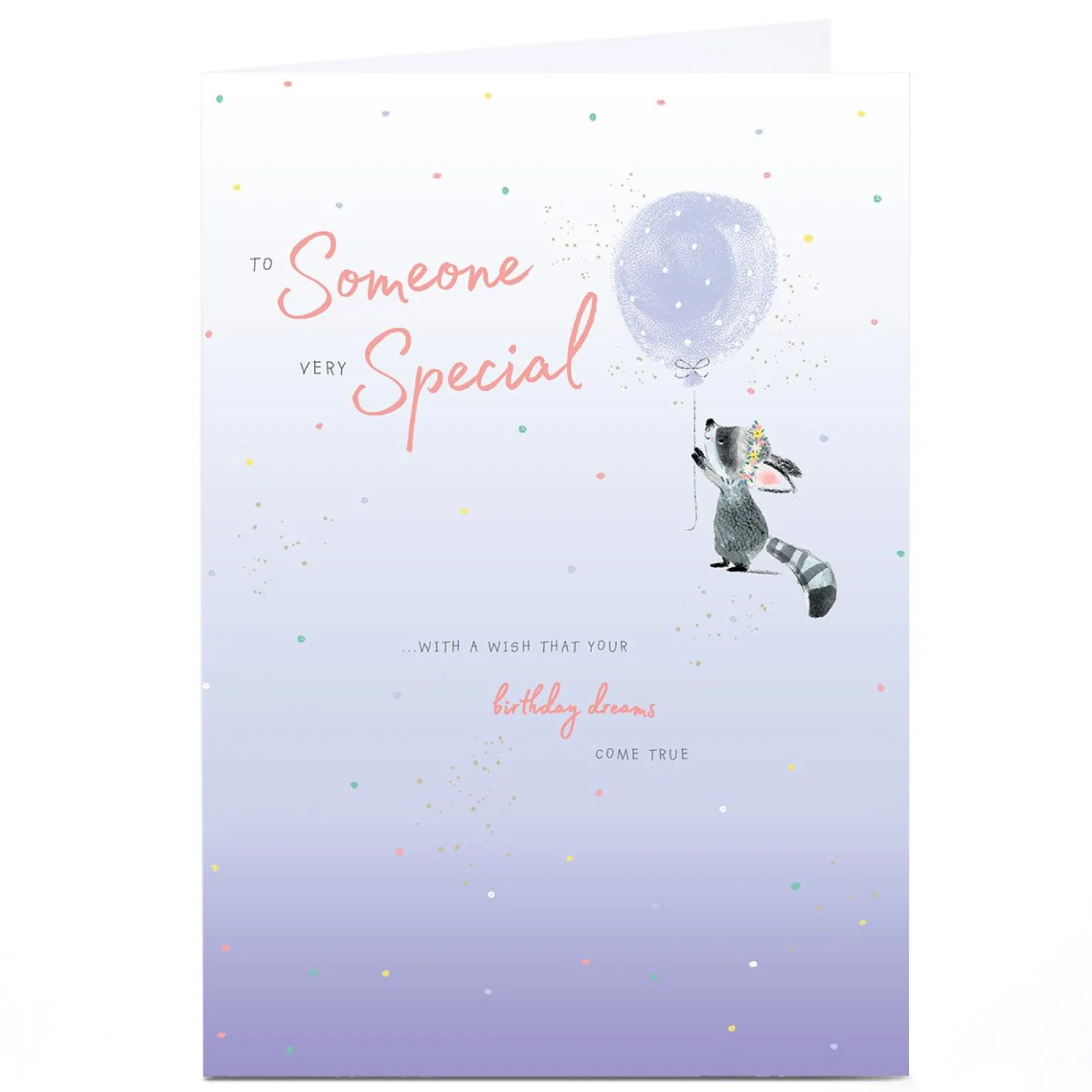 Personalised Birthday Card - Cute Raccoon Birthday Balloon
