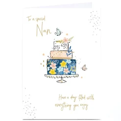 Personalised Birthday Card - Flroal Tiered Cake, Nan