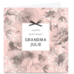 Personalised Birthday Card - Pink Roses and Bows, Grandma