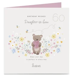 Personalised Birthday Card - Daughter-in-Law Bear & Present, Editable Age
