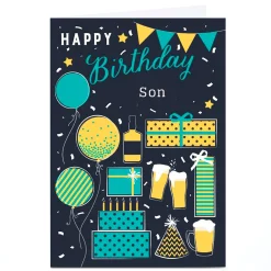 Personalised Birthday Card - Booze, Presents & Balloons, Son
