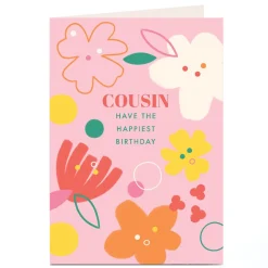 Personalised Birthday Card - Modern Pink Floral - Cousin