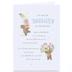 Personalised Birthday Card - Every Lovely Thing Poem Bears with Presents, Daughter