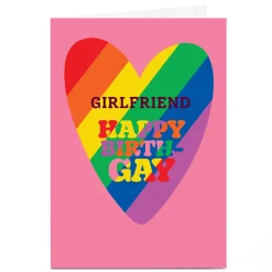 Personalised Birthday Card - Girlfriend Happy Birth-GAY rainbow heart