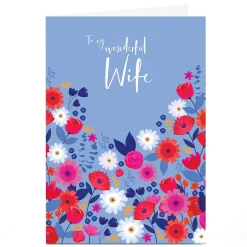 Personalised Birthday Card - Red and White Wildflower Drawings, Wife