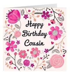 Personalised Birthday Card - Pretty Pink Flowers, Cousin