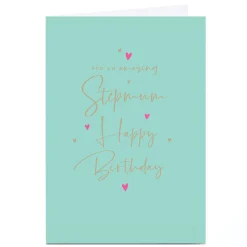 Personalised Birthday Card - Pastel Green and Gold Script, Stepmum