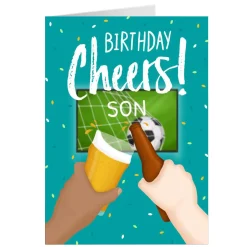 Personalised Birthday Card - Cheers Footie & Beer, Son