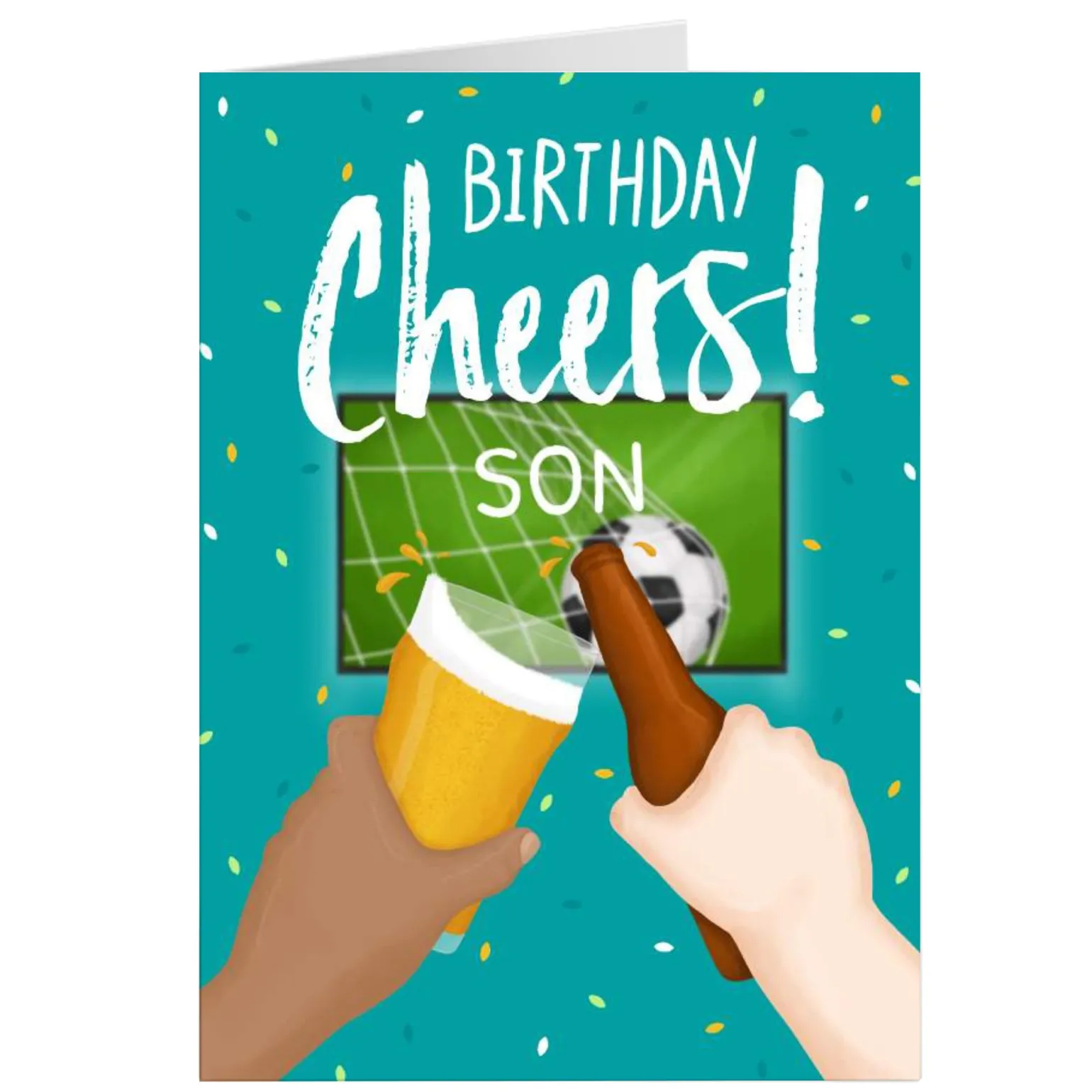 Personalised Birthday Card - Cheers Footie & Beer, Son