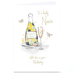 Personalised Birthday Card - Floral Bubbly and Butterflies, Niece
