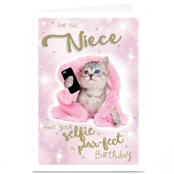 Personalised Birthday Card - Selfie Princess Kitten, Niece