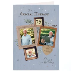 Personalised Birthday Card Photo Card - Special Husband 75th, Editable Age