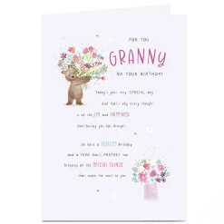 Personalised Birthday Card - A Year That's Perfect Bear with Flowers, Granny