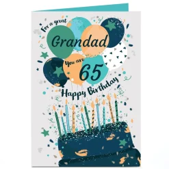 Personalised Birthday Card - Grandad 65, Editable Age