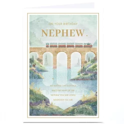 Personalised Birthday Card - Classic Train and Bridge, Nephew