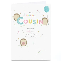 Personalised Birthday Card - Cute Hedgehogs, Cousin