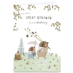 Personalised Birthday Card - Hedgehogs in Garden, Great Grandad