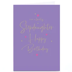 Personalised Birthday Card - Lilac and Gold Script, Stepdaughter