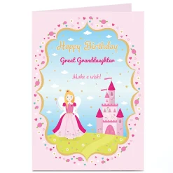 Personalised Birthday Card - Great Granddaughter Pink Princess Castle