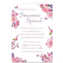 Personalised Birthday Card - Pink Flowers with Verse