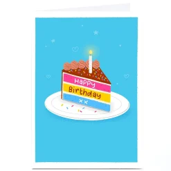 Personalised Blue Kiwi Birthday Card - Cake, Pansexual Pride Flag