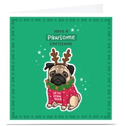 Personalised Blue Kiwi Chrismas Card - Pug Antlers