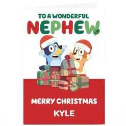 Personalised Bluey Christmas Card - Presents, Wonderful Nephew