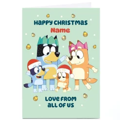 Personalised Bluey Christmas Card - Bluely Family, Merry Christmas From All of Us