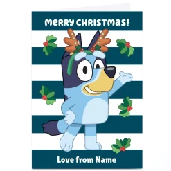 Personalised Bluey Christmas Card - Merry Christmas Stripes and Antlers