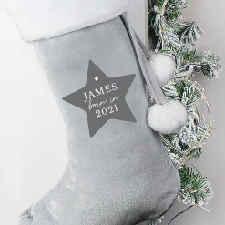 Personalised 'Born In' Luxury Silver Christmas Stocking