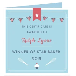 Personalised Card - Star Baker Certificate