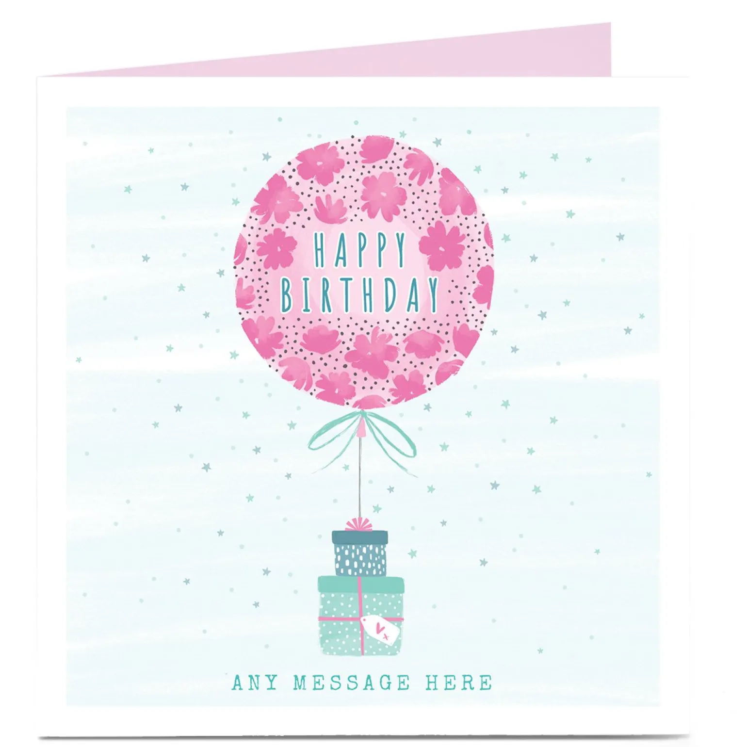 Personalised Charity Birthday Card - Pink Balloon & Gifts