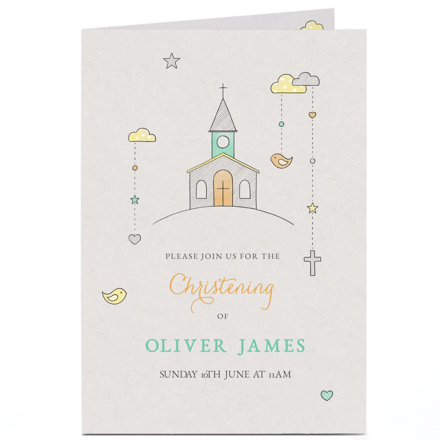Personalised Christening Invitation - Pastel Church
