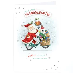 Personalised Christmas Card - Santa Riding Bike, Granddaughter